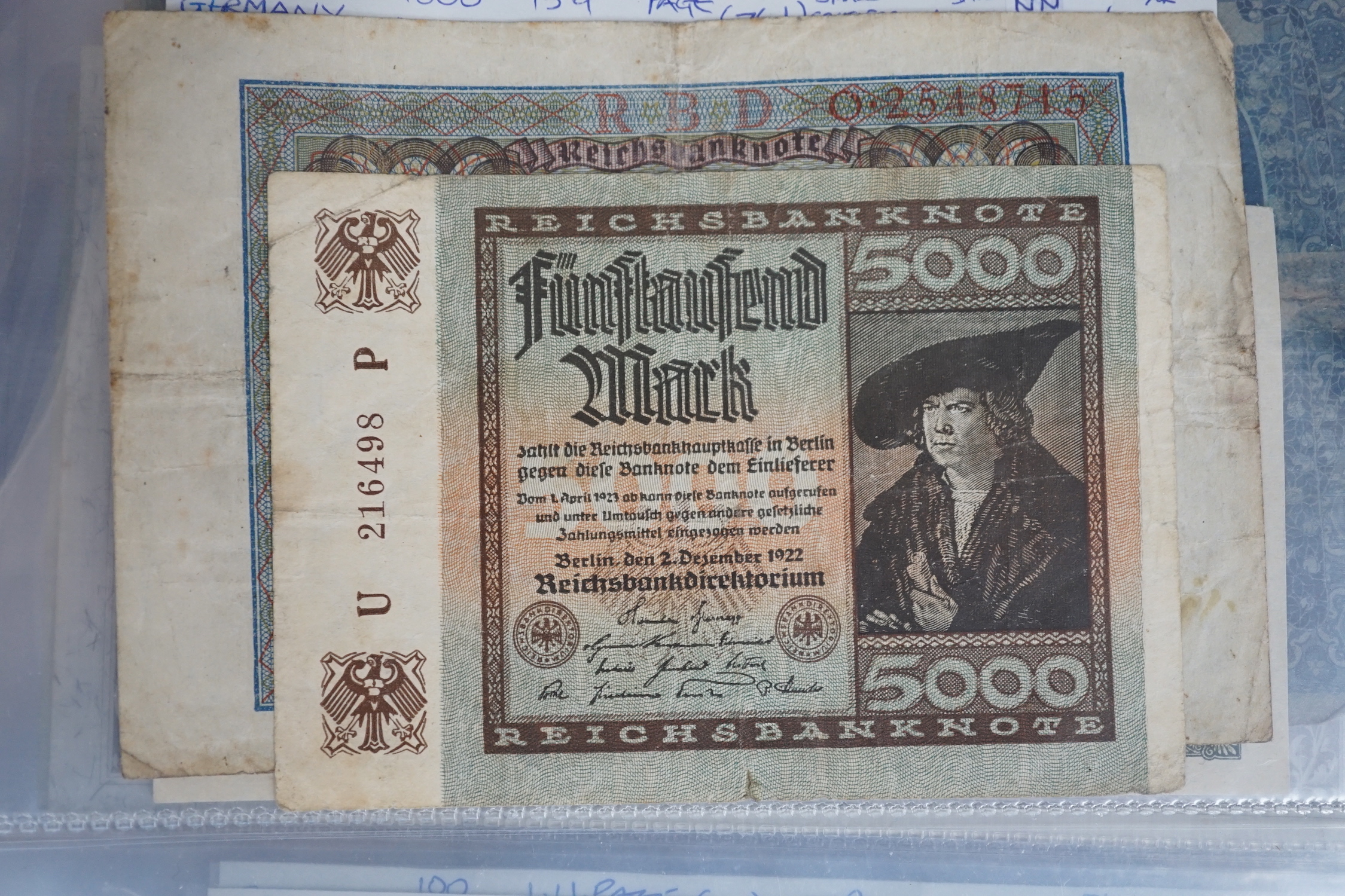 An album of over ninety various worldwide banknotes